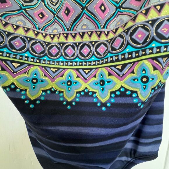 Longitude Robby Len Swimsuit One Piece Plus Size 14 Long Torso High Neck - Picture 3 of 5